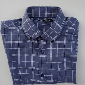 Navy checked plaid button down collar dress shirt button down